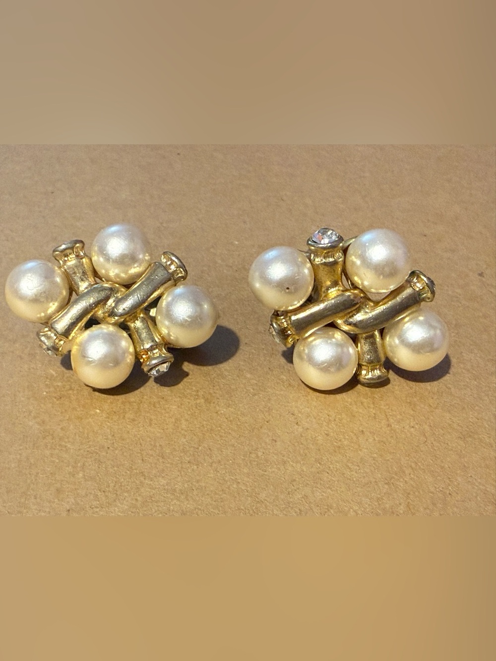 Gold-Tone Pearl Cluster Clip Earrings - Unbranded